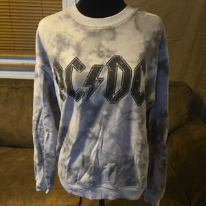AC/DC Women's Gray & Black Tie-Dye Crewneck Sweater Size: L(11-13)
